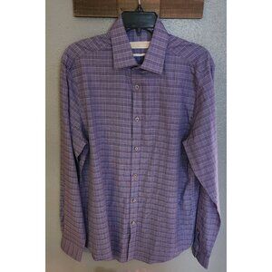 Michael Kors Mens Slim Fit Plaid Long Sleeve Shirt Size M Cotton Purple